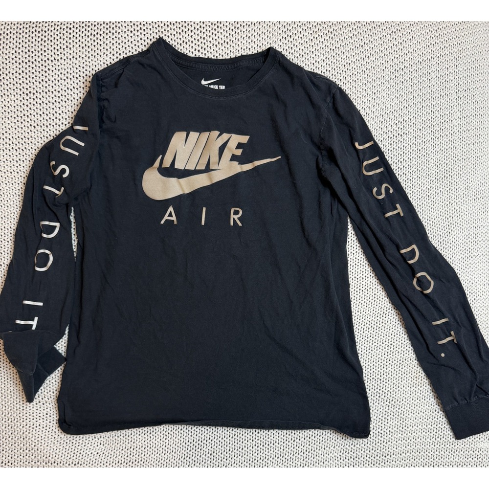 Nike Air Mens L Long Sleeve Tee Black Gold Just Do It Athletic Cut
